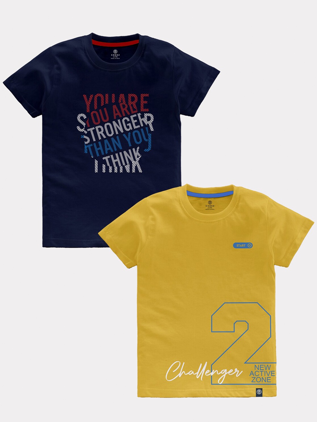 

CODEZ Boys Pack Of 2 Typography Printed Cotton T-shirt, Navy blue