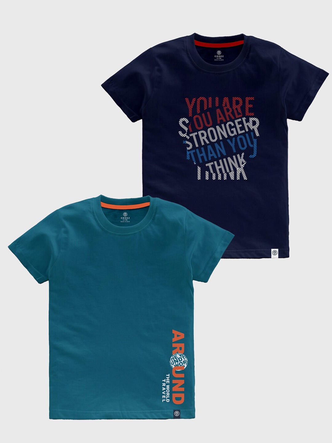 

CODEZ Boys Pack OF 2 Typography Printed Cotton T-shirt, Navy blue