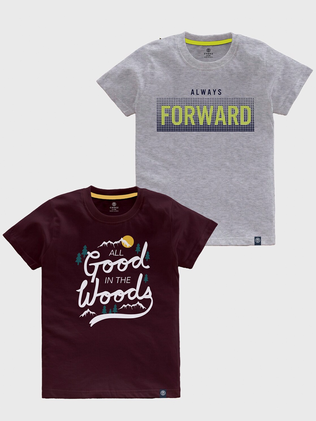 

CODEZ Boys Pack Of 2 Typography Printed Cotton T-shirt, Grey