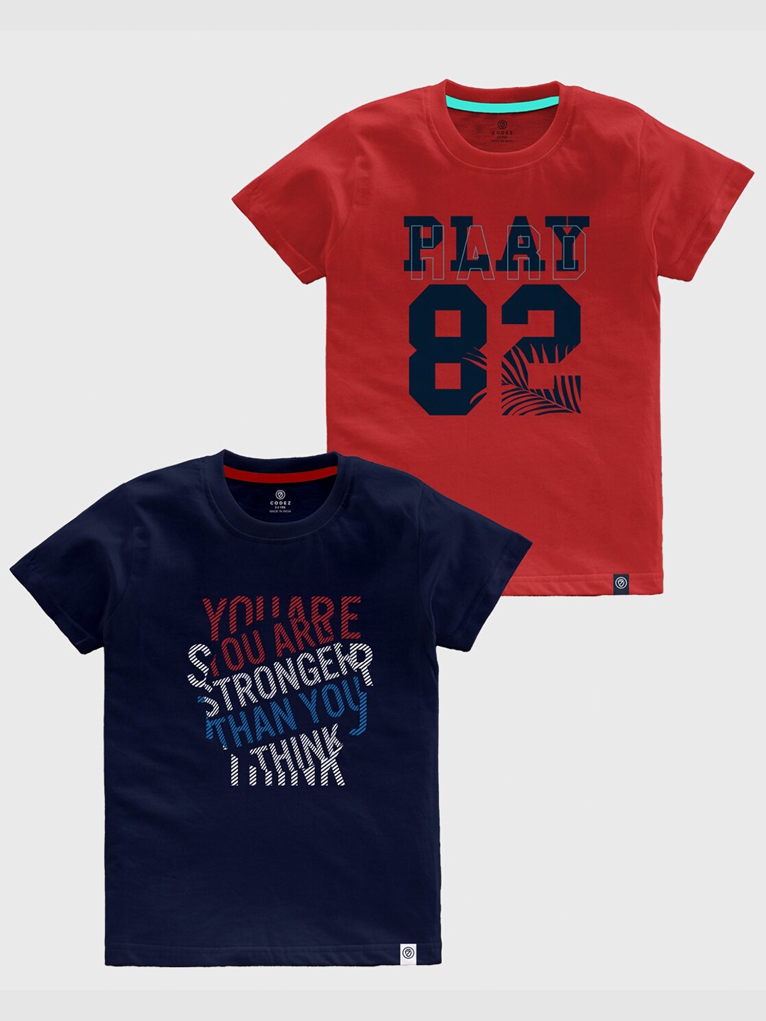 

CODEZ Boys Pack Of 2 Typography Printed Round Neck Cotton T-shirts, Red