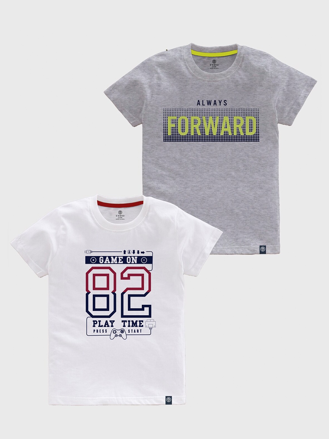 

CODEZ Boys Pack OF 2 Typography Printed Cotton T-shirt, Grey