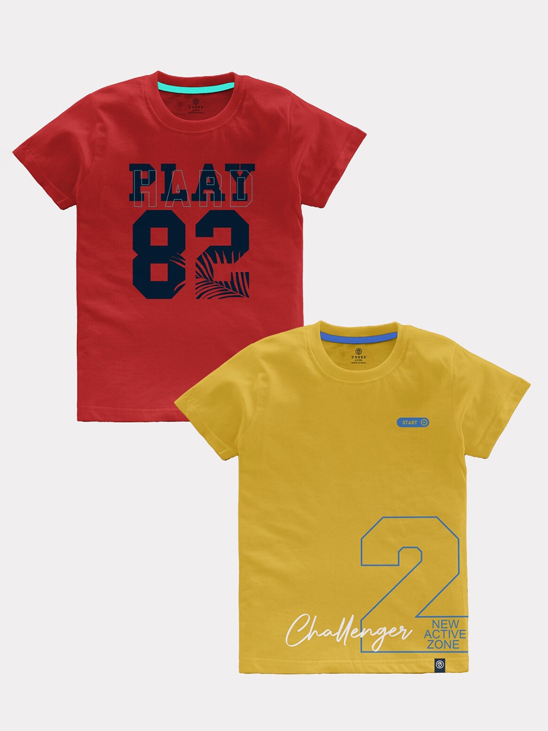 

CODEZ Boys Pack Of 2 Typography Printed Round Neck Cotton T-shirts, Red