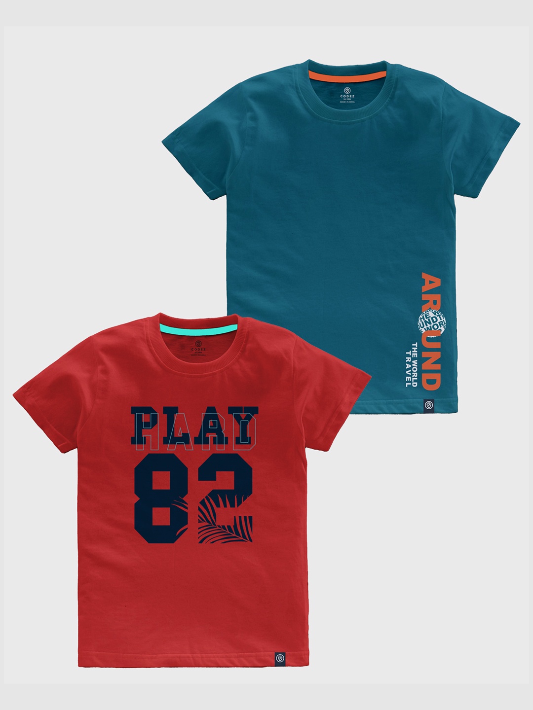

CODEZ Boys Pack OF 2 Typography Printed Cotton T-shirt, Teal