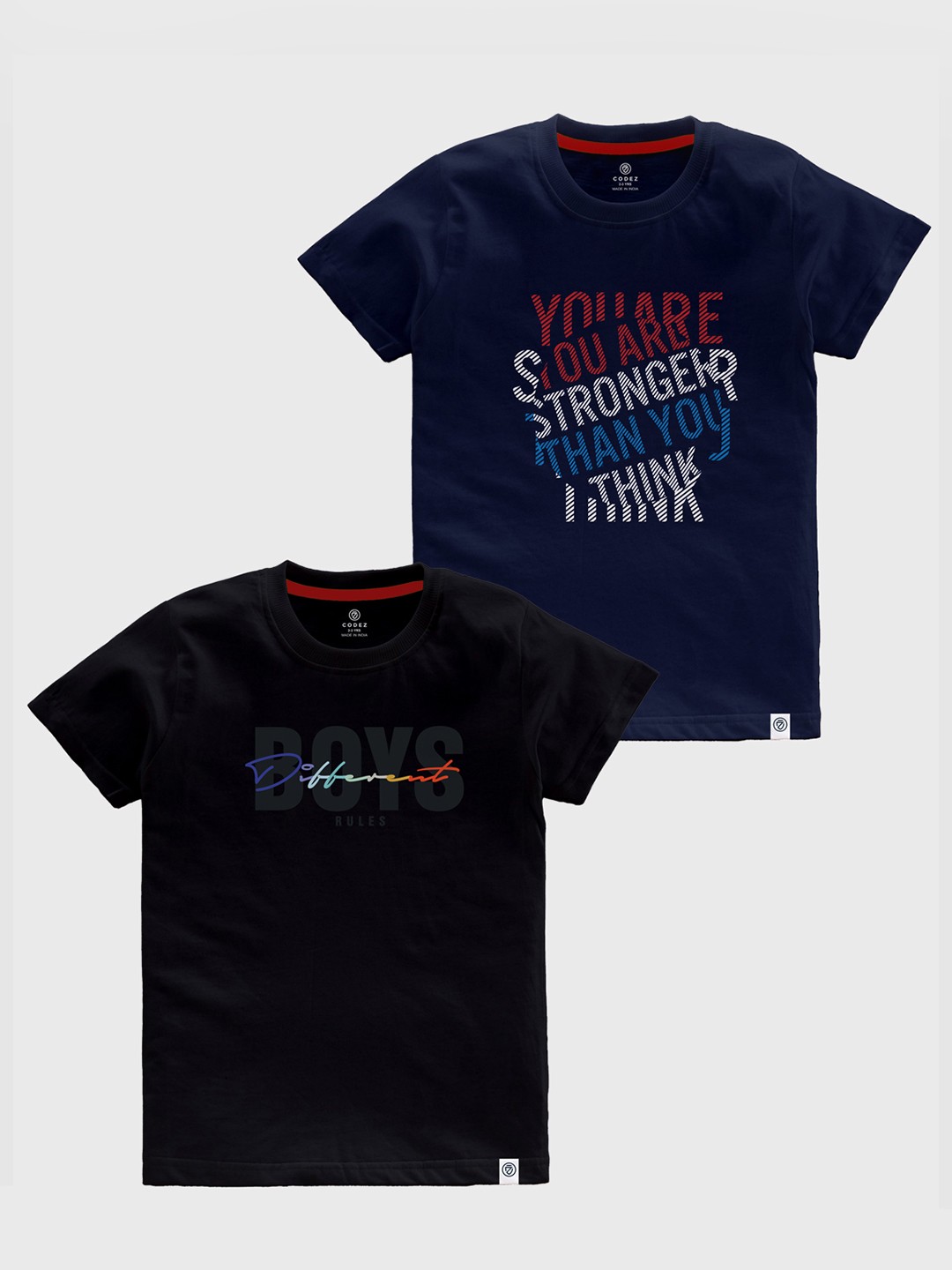 

CODEZ Boys Pack Of 2 Typography Printed Cotton T-shirt, Navy blue