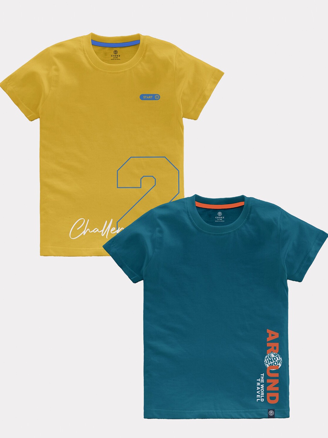 

CODEZ Boys Pack OF 2 Typography Printed Cotton T-shirt, Mustard