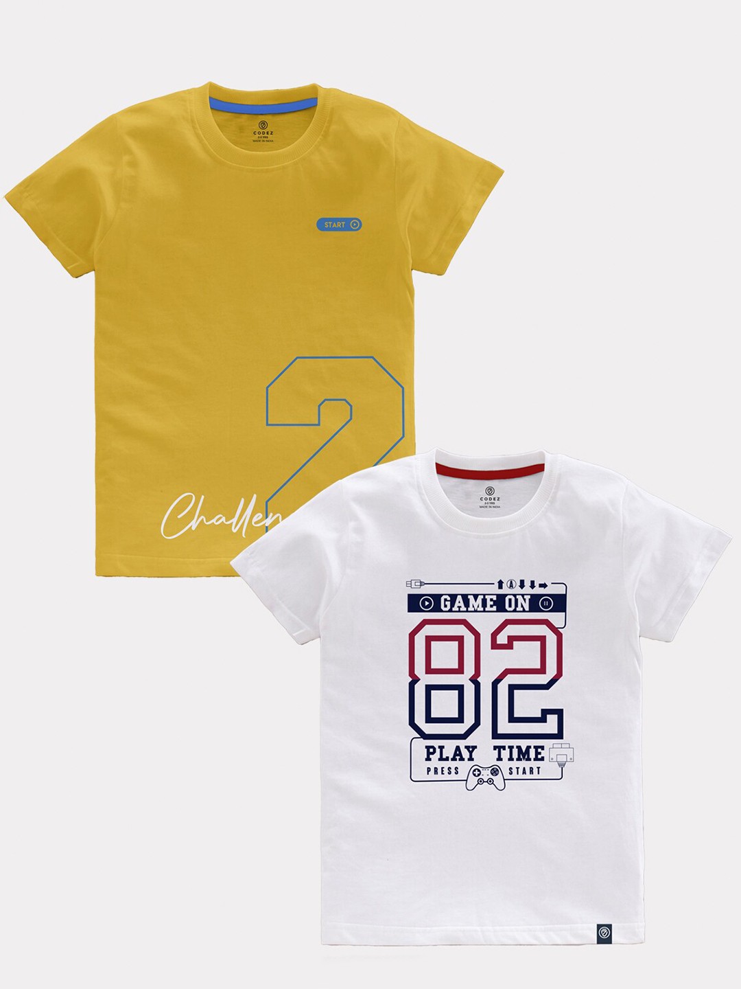 

CODEZ Boys Pack OF 2 Typography Printed Cotton T-shirt, Mustard
