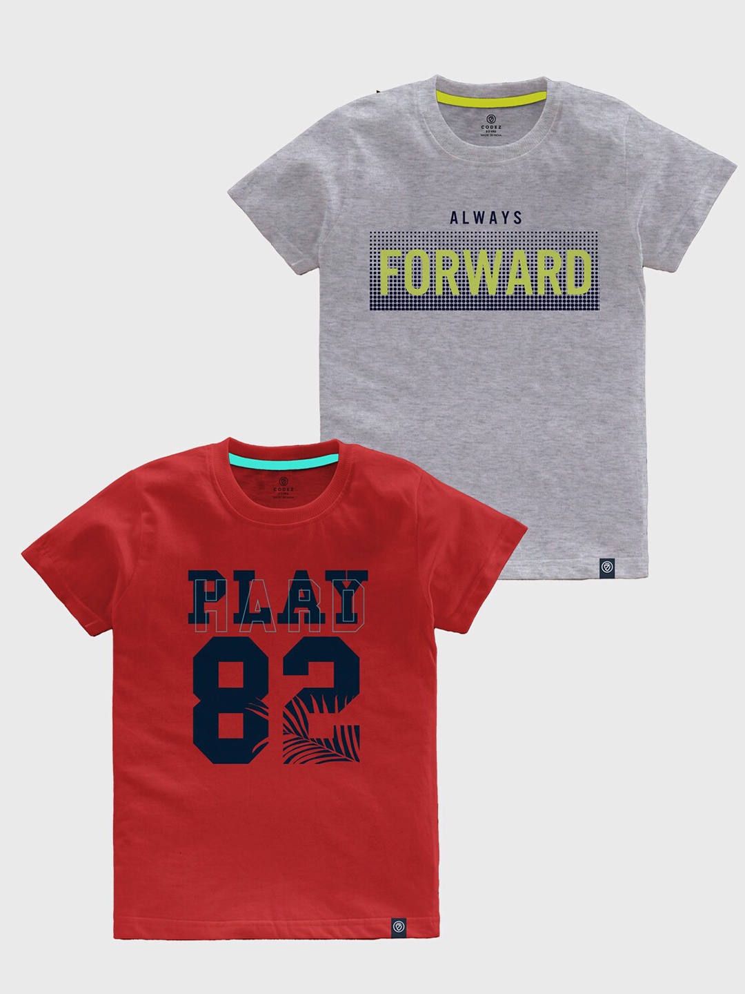 

CODEZ Boys Pack Of 2 Typography Printed Cotton T-shirt, Grey
