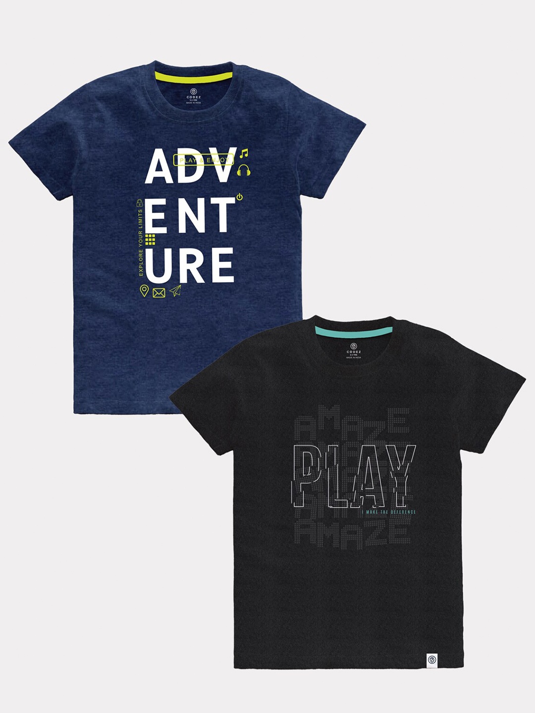 

CODEZ Boys Pack OF 2 Typography Printed Cotton T-shirt, Blue