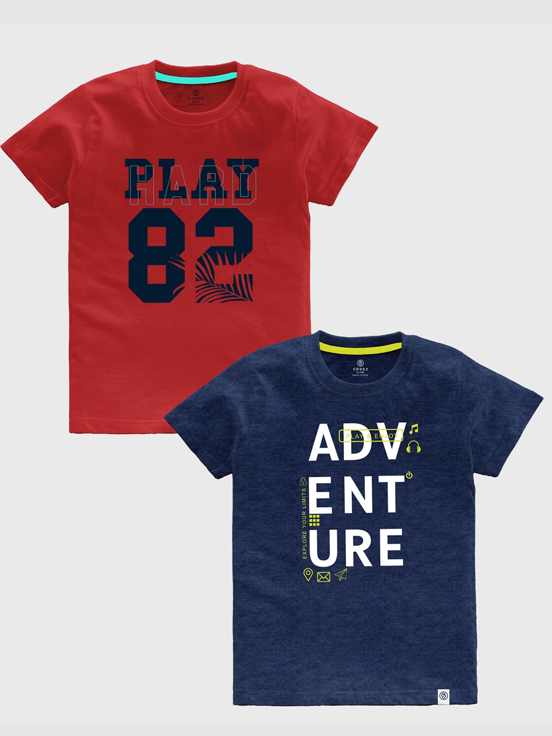 

CODEZ Boys Pack OF 2 Typography Printed Cotton T-shirt, Red