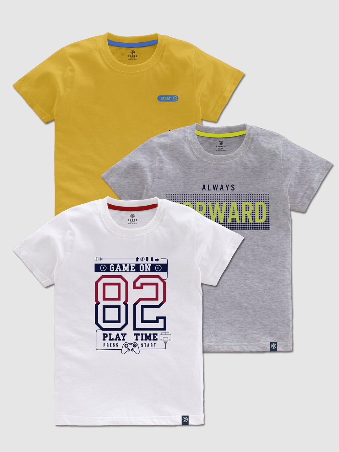 

CODEZ Boys Pack Of 3 Typography Printed Cotton T-shirts, White