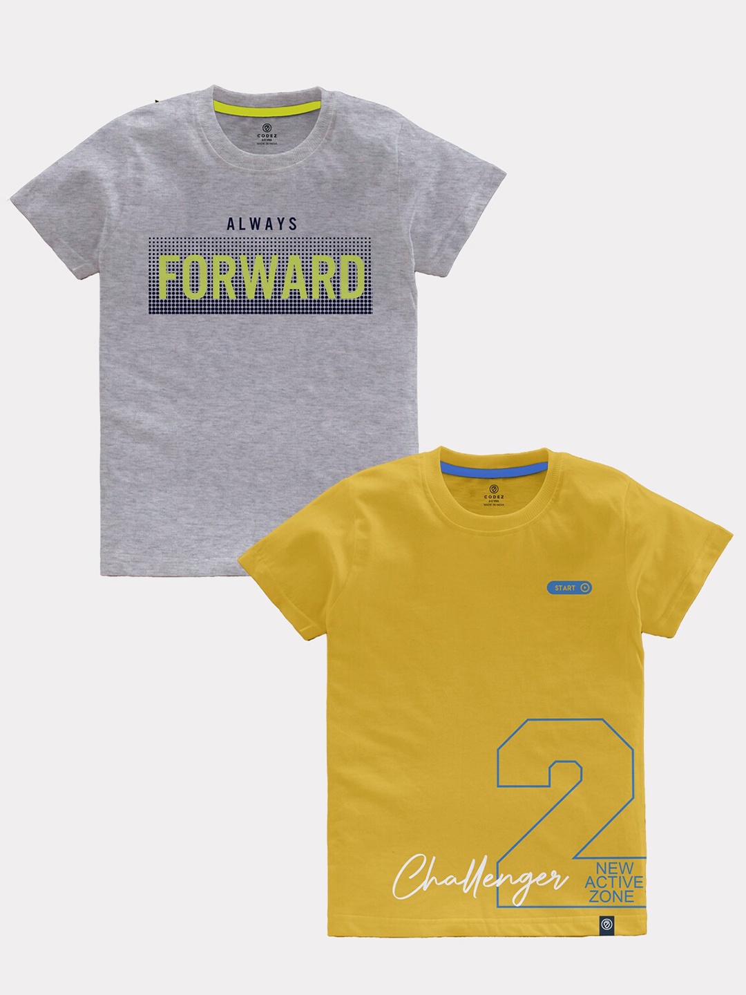 CODEZ Boys Pack Of 2 Typography Printed Cotton T-shirt, Grey