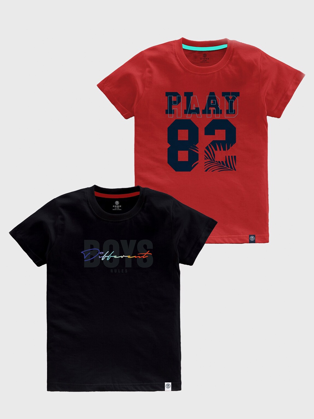 

CODEZ Boys Pack Of 2 Typography Printed Cotton T-shirt, Red