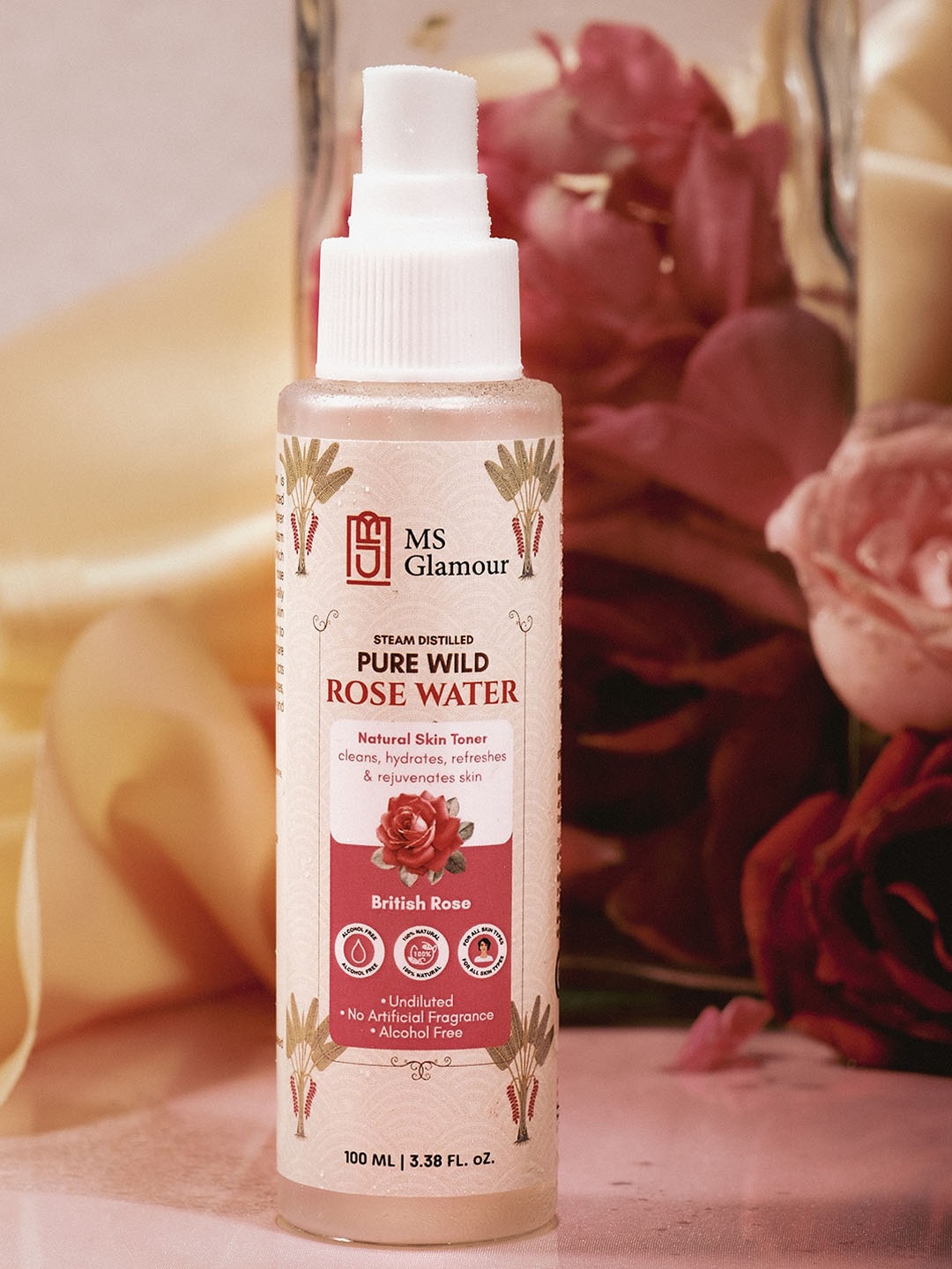 

MS Glamour Set Of 2 Steam Distilled Pure Wild Rose Water Toners-100ml Each, Transparent