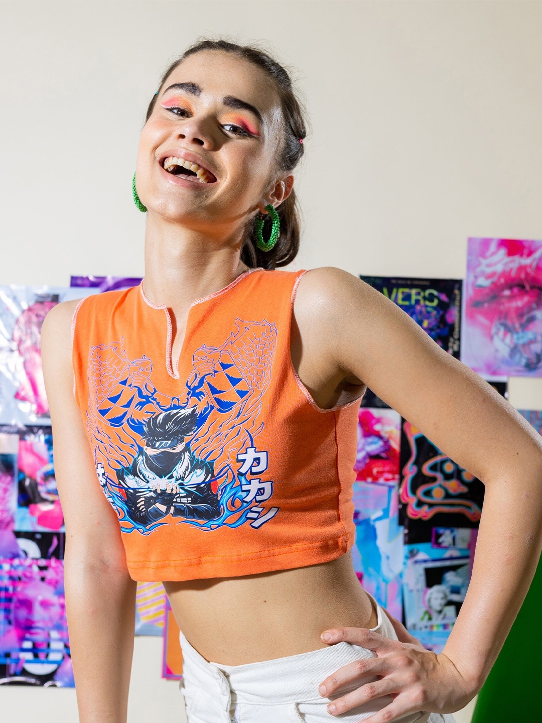 

Stylecast X Hersheinbox Orange Graphic Printed Pure Cotton Crop Top