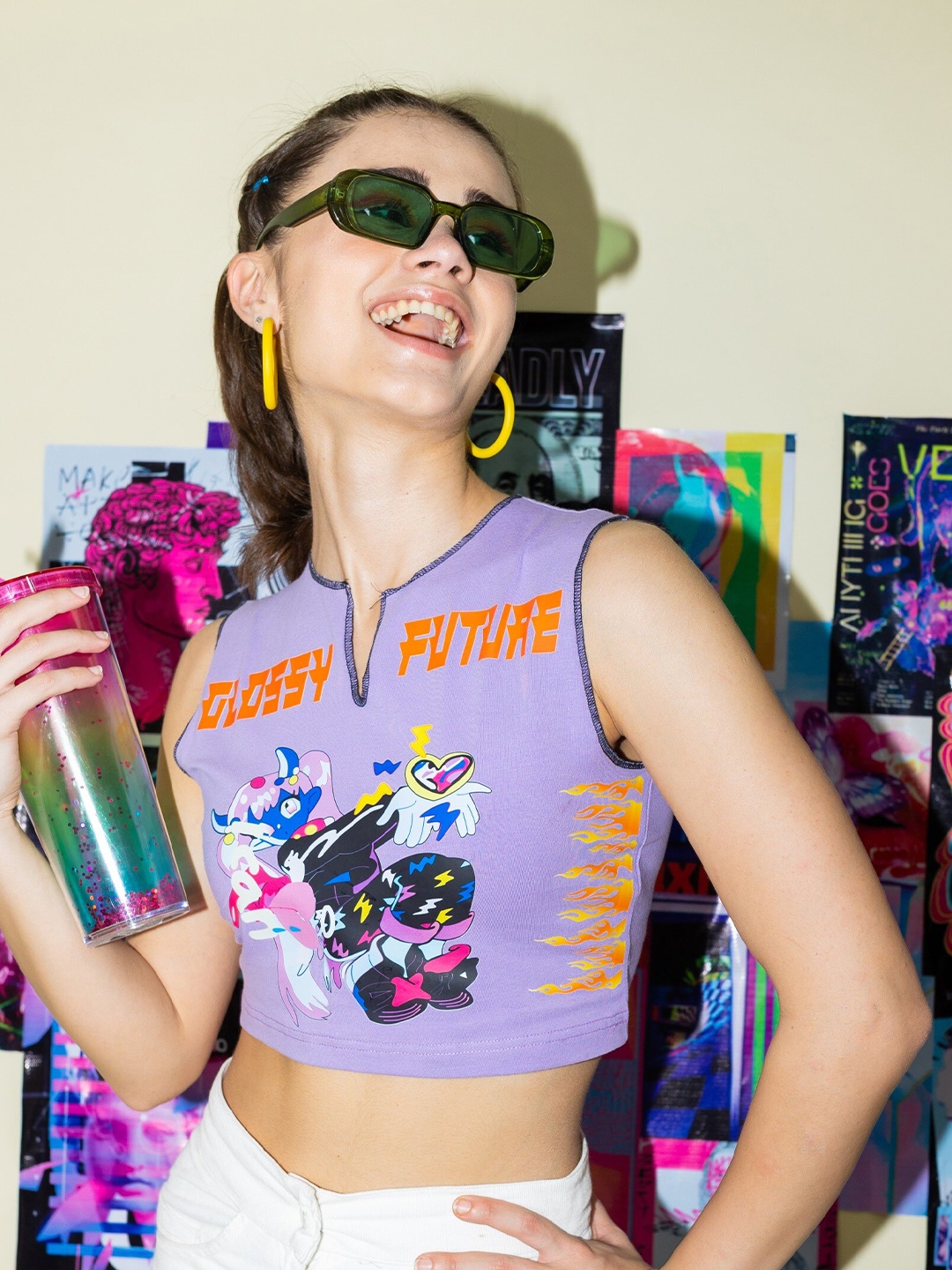 

Stylecast X Hersheinbox Purple Graphic Printed Cotton Regular Top