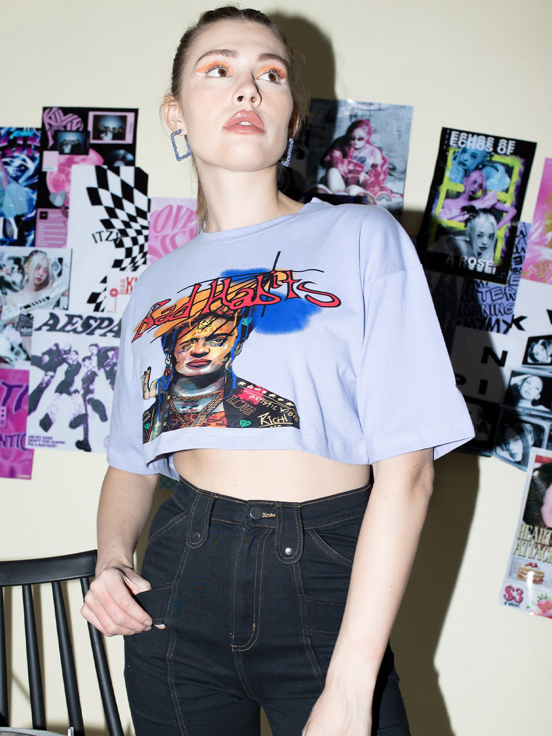 

Stylecast X Hersheinbox Lavender Graphic Printed Cotton Boxy Top