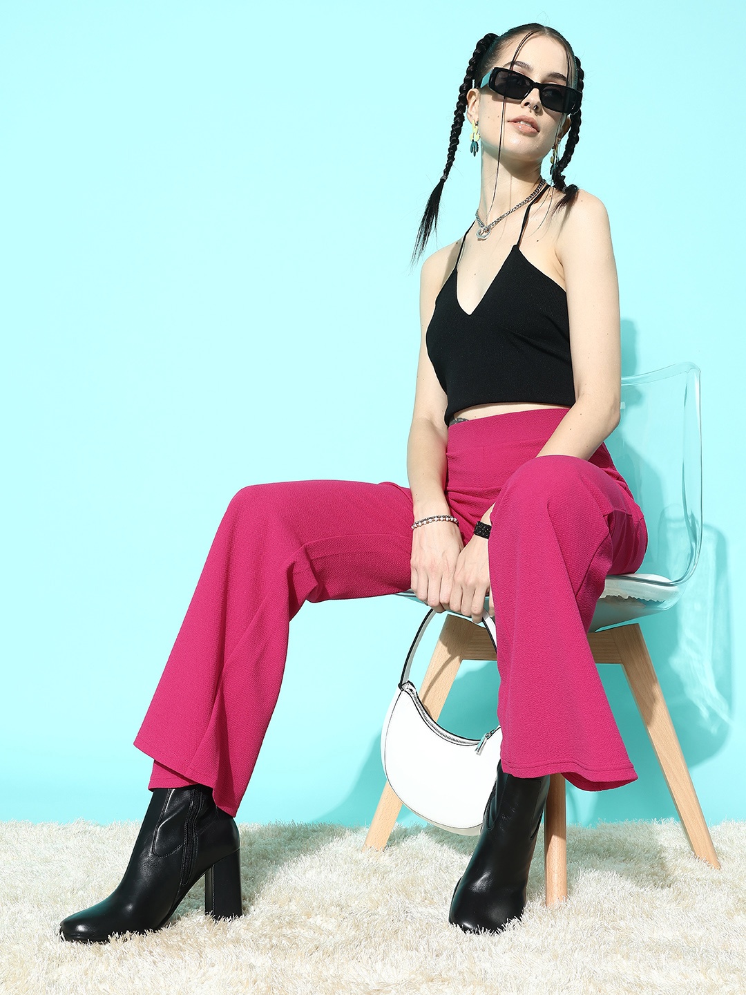 

Berrylush Women Comfort High-Rise Trousers, Pink