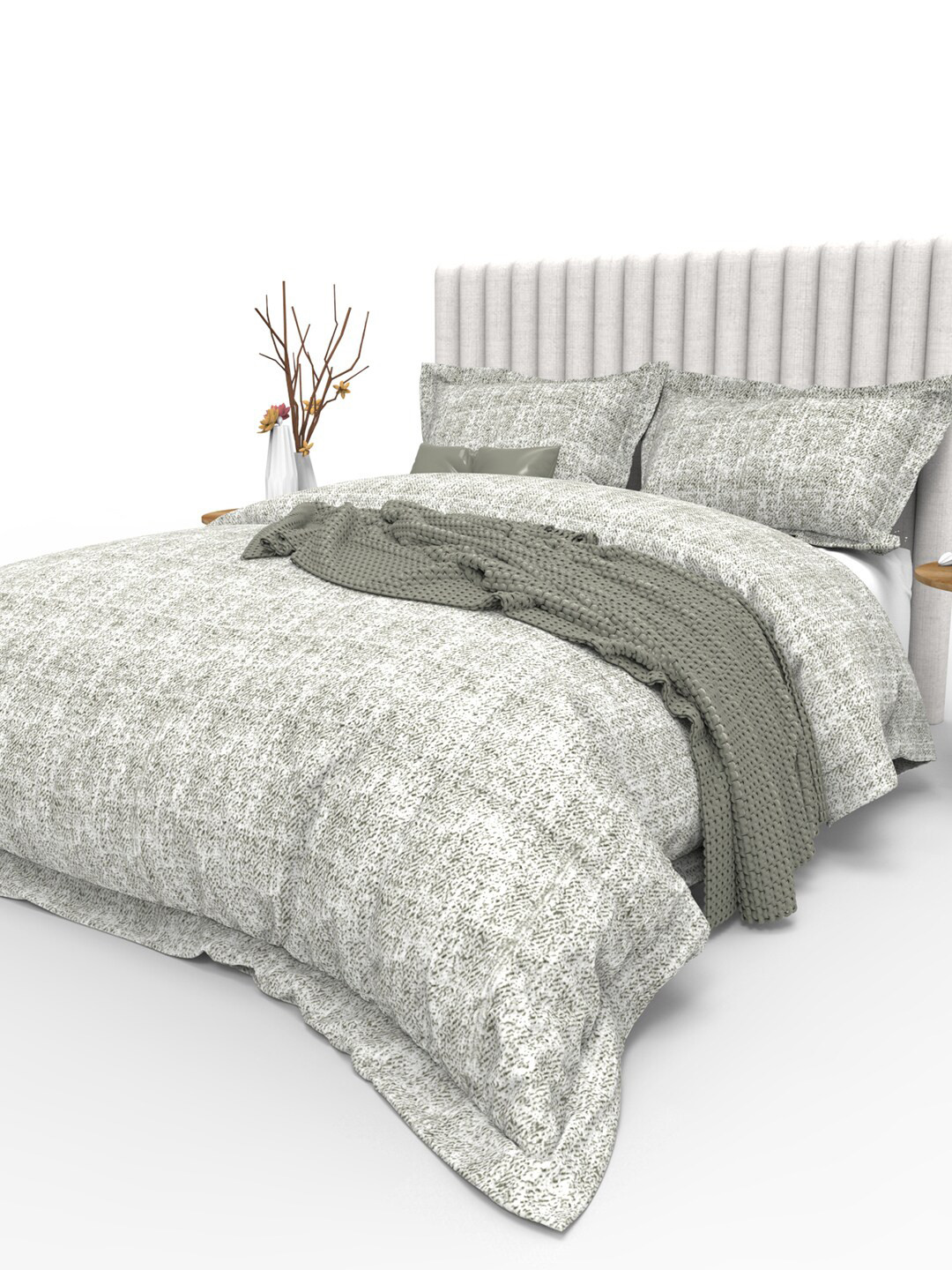 

THE WHITE MOSS Cynthia Grey 350 TC Pure Cotton King Bedsheet with 2 Pillow Covers