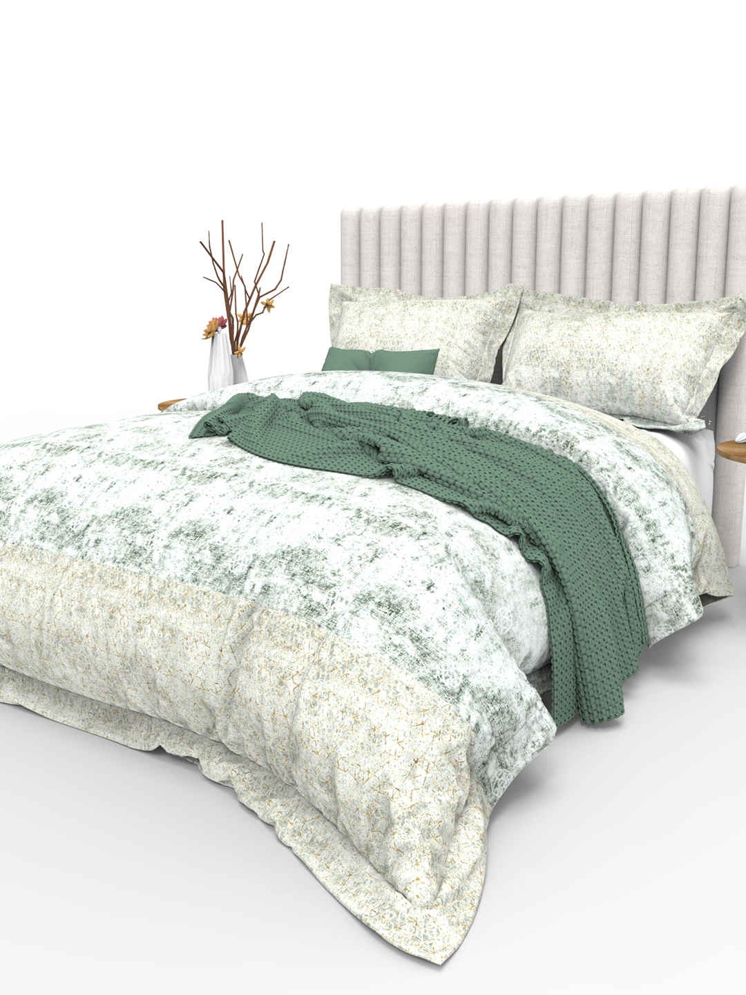 

THE WHITE MOSS Cynthia Green & White 350 TC Pure Cotton King Bedsheet with 2 Pillow Covers