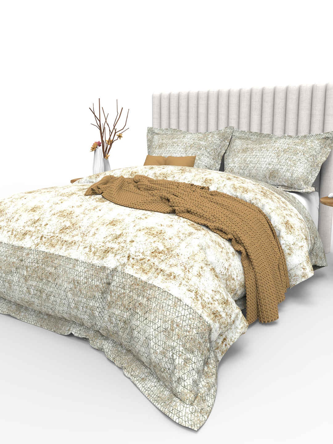 

THE WHITE MOSS White & Rust Floral 350 TC Pure Cotton King Bedsheet with 2 Pillow Covers, Orange