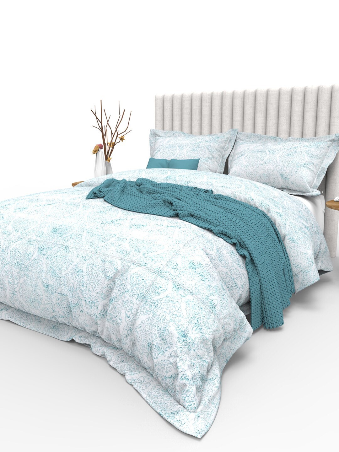 

THE WHITE MOSS Blue & White Ethnic Motifs 350 TC Cotton King Bedsheet with 2 Pillow Covers
