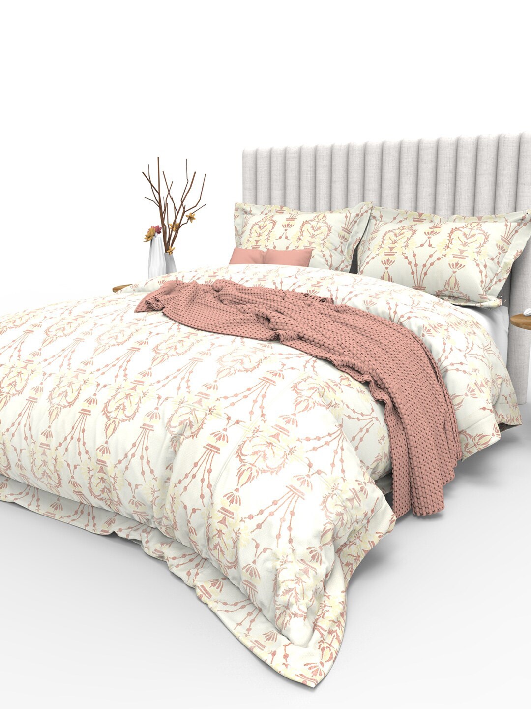 

THE WHITE MOSS White Ethnic Motifs 350 TC Cotton King Bedsheet with 2 Pillow Covers