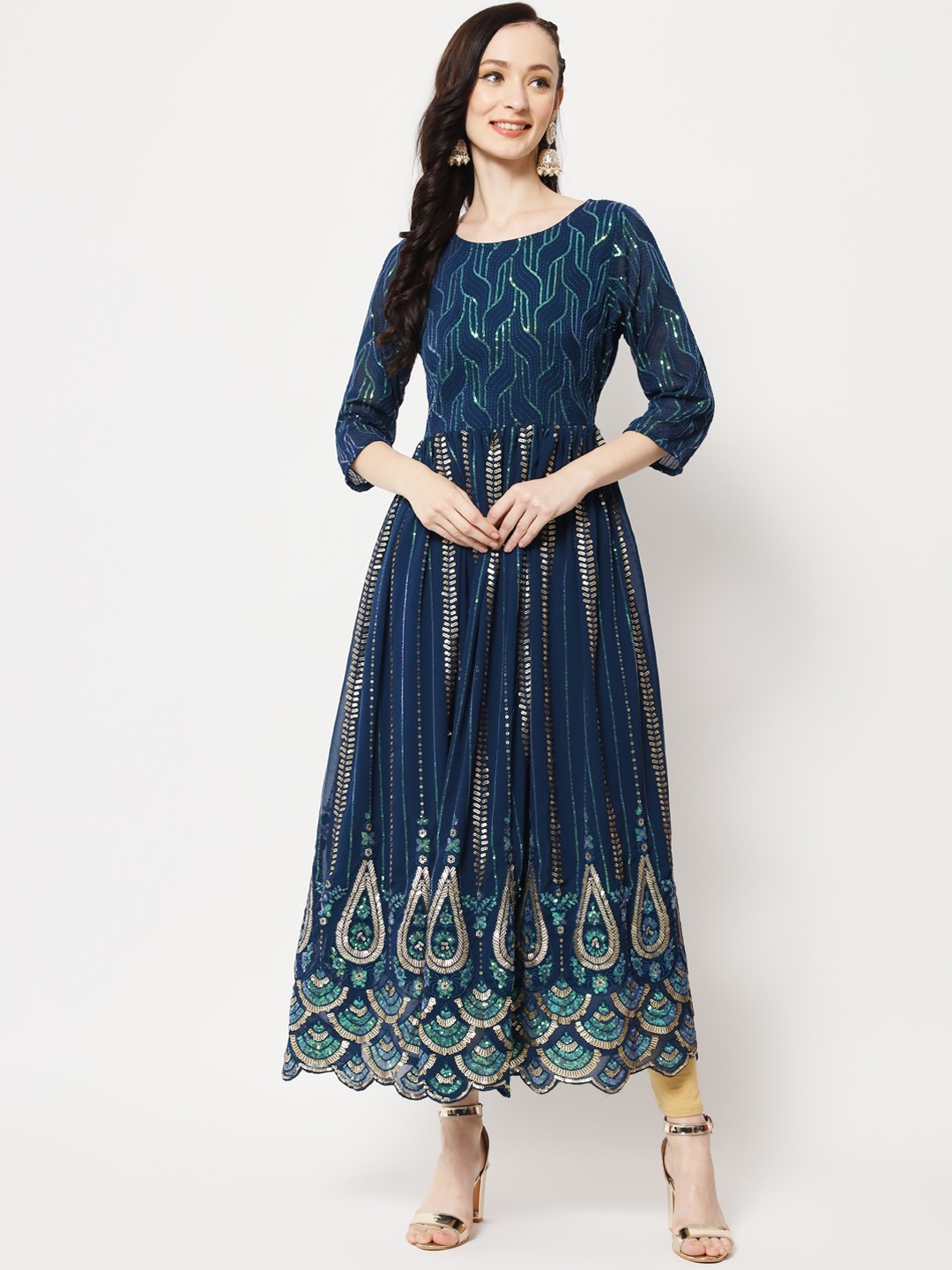 

Sitaram Designer Embroidered Fit & Flare Gown Dress, Teal