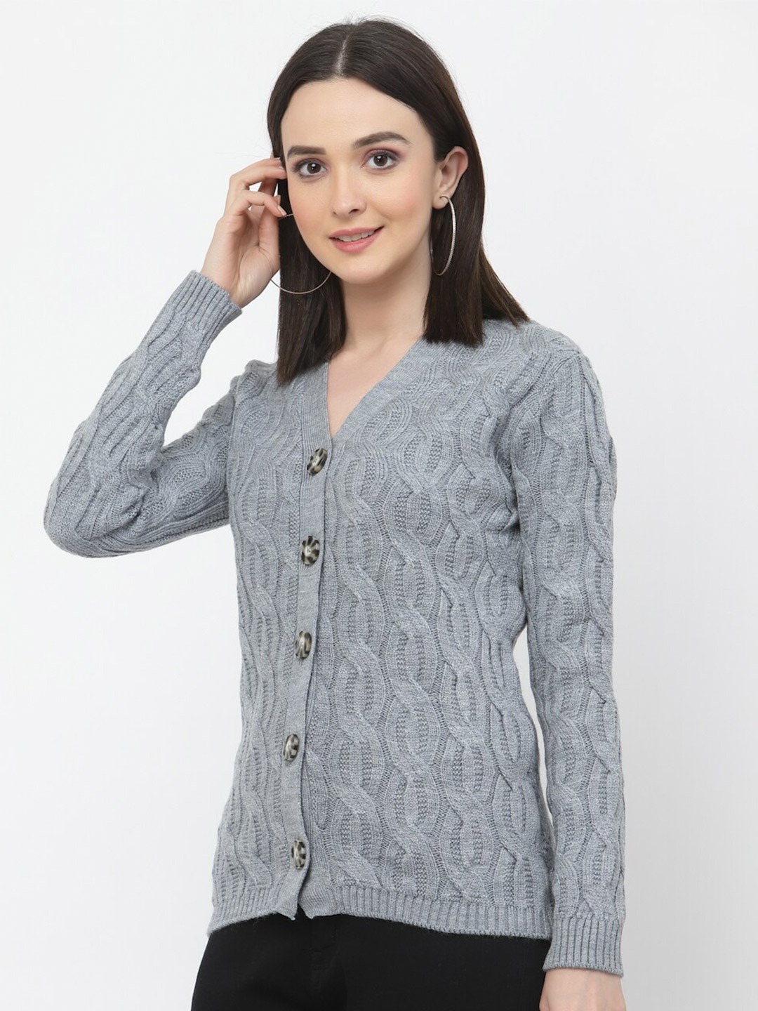 

Kalt V-Neck Cable Knit Cardigan, Blue