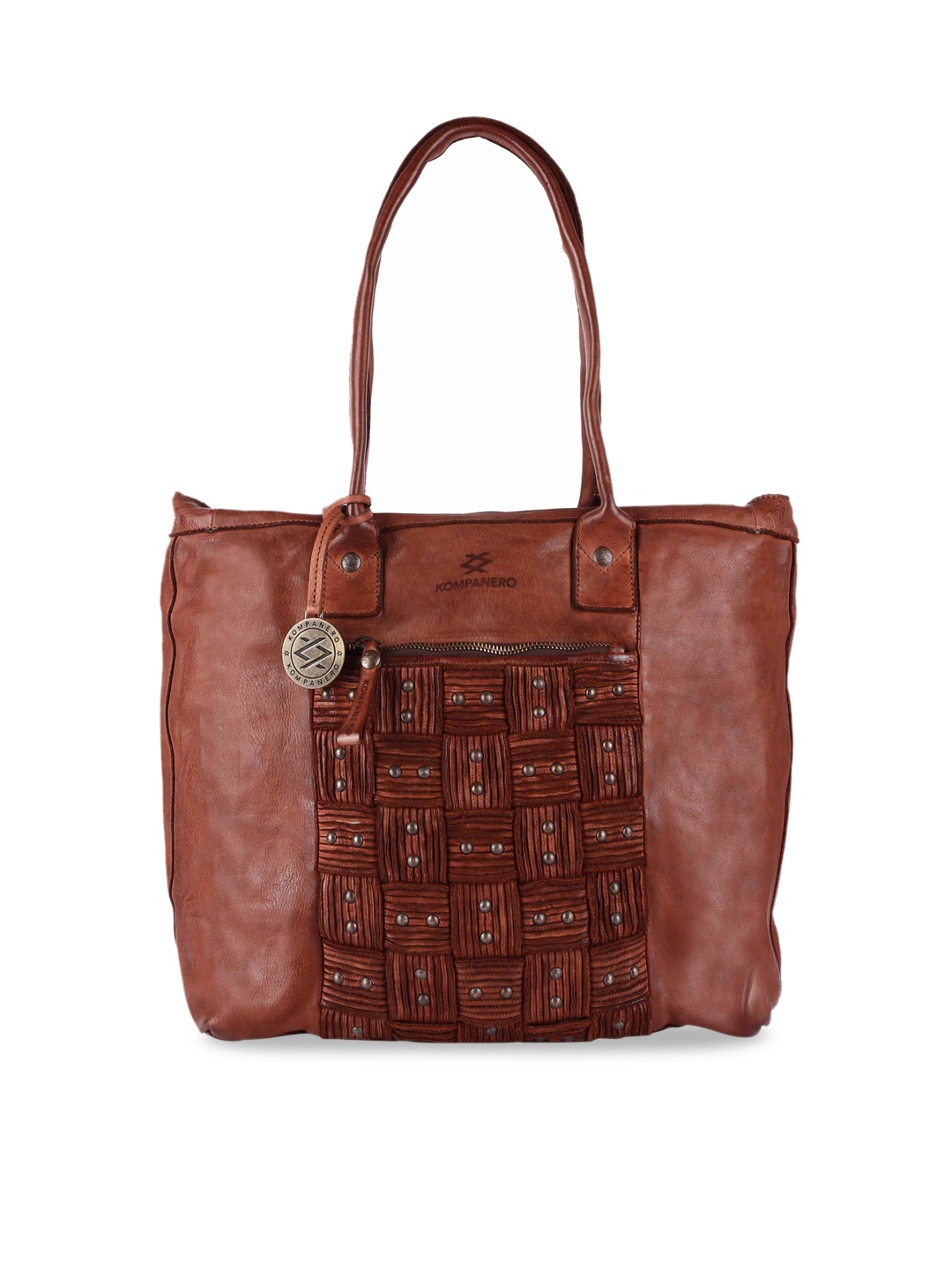 

KOMPANERO Embellished Leather Structured Shoulder Bag, Brown
