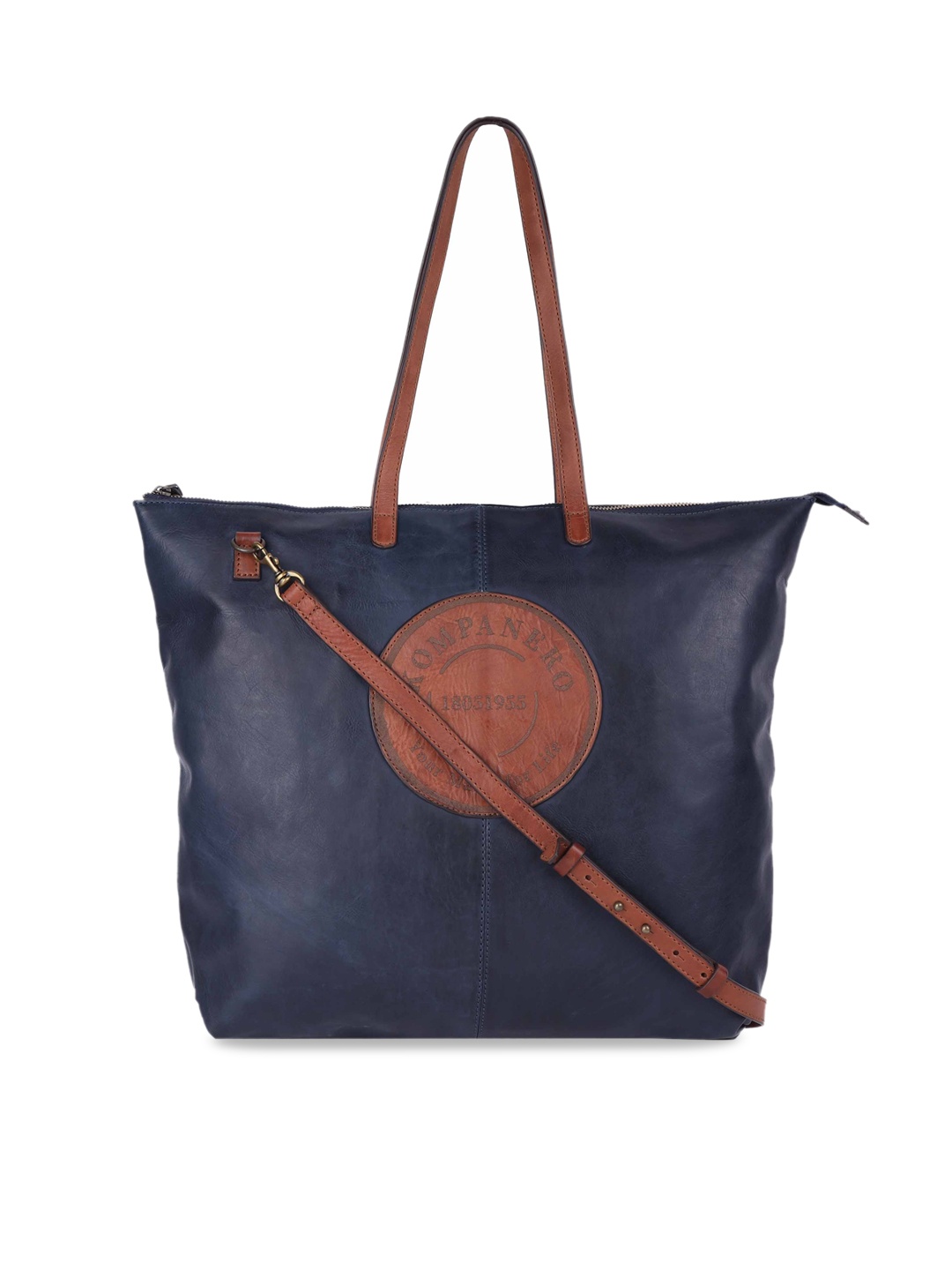 

KOMPANERO Textured Leather Structured Tote Bag, Navy blue