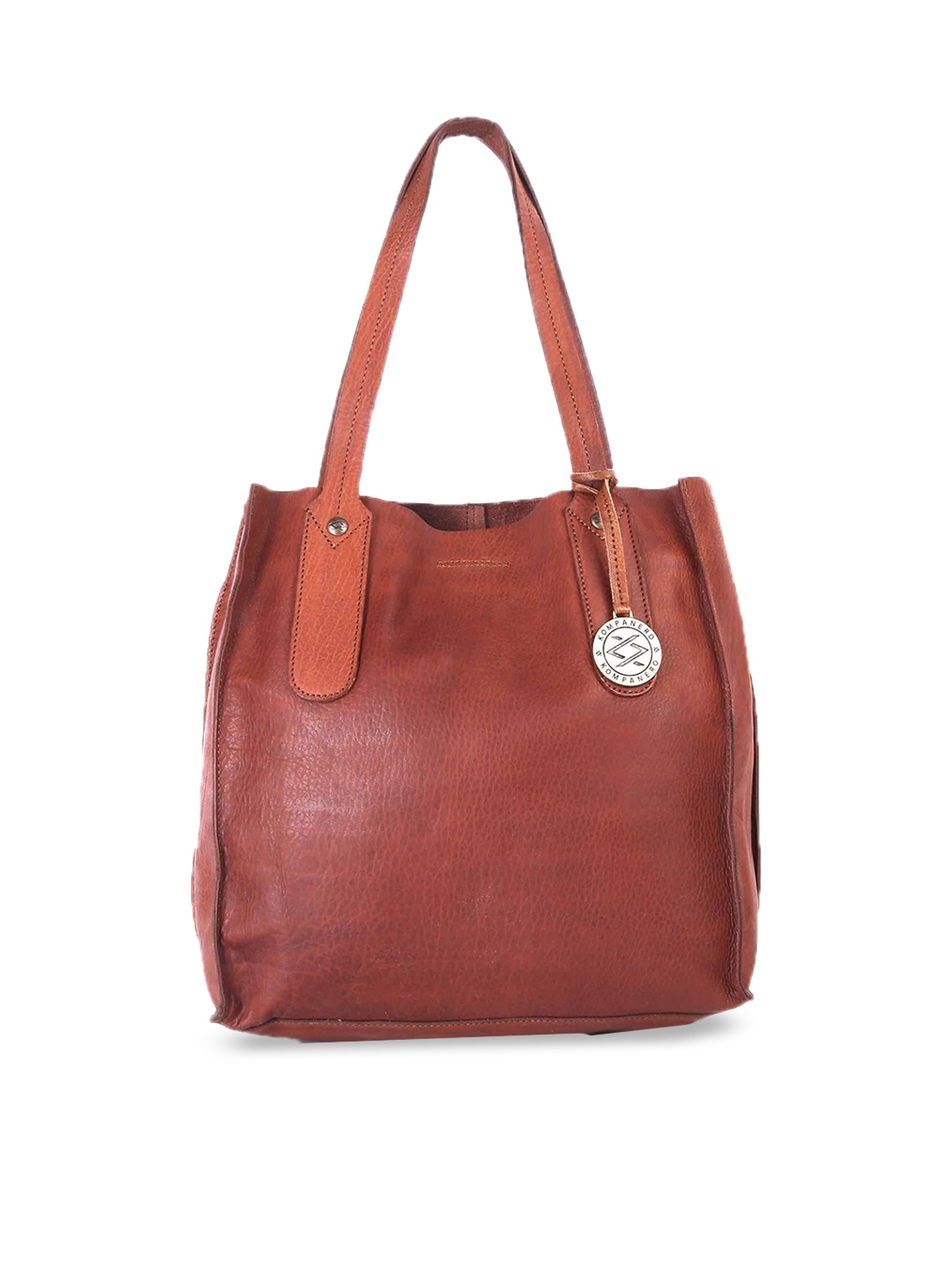 

KOMPANERO Textured Leather Structured Tote Bag, Tan