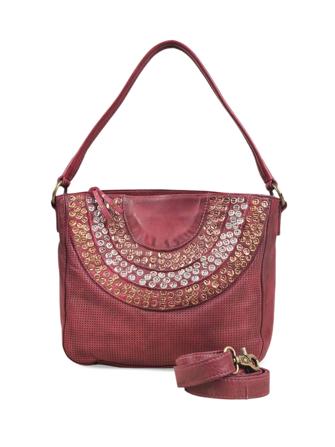 

KOMPANERO Embellished Leather Structured Shoulder Bag, Red