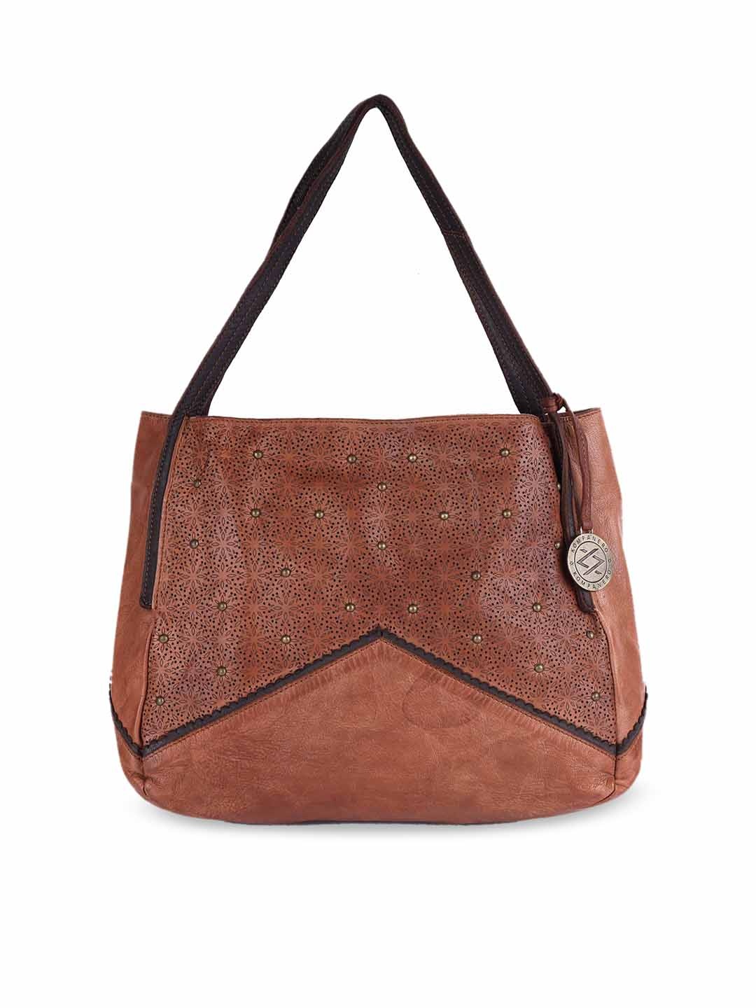 

KOMPANERO Leather Cut Work Shopper Shoulder Bag, Tan