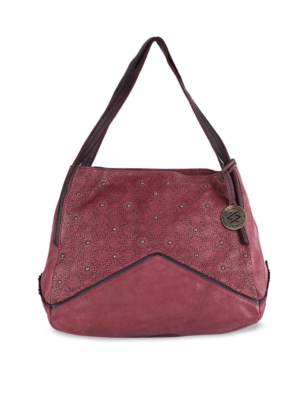 

KOMPANERO Embellished Leather Structured Shoulder Bag, Magenta