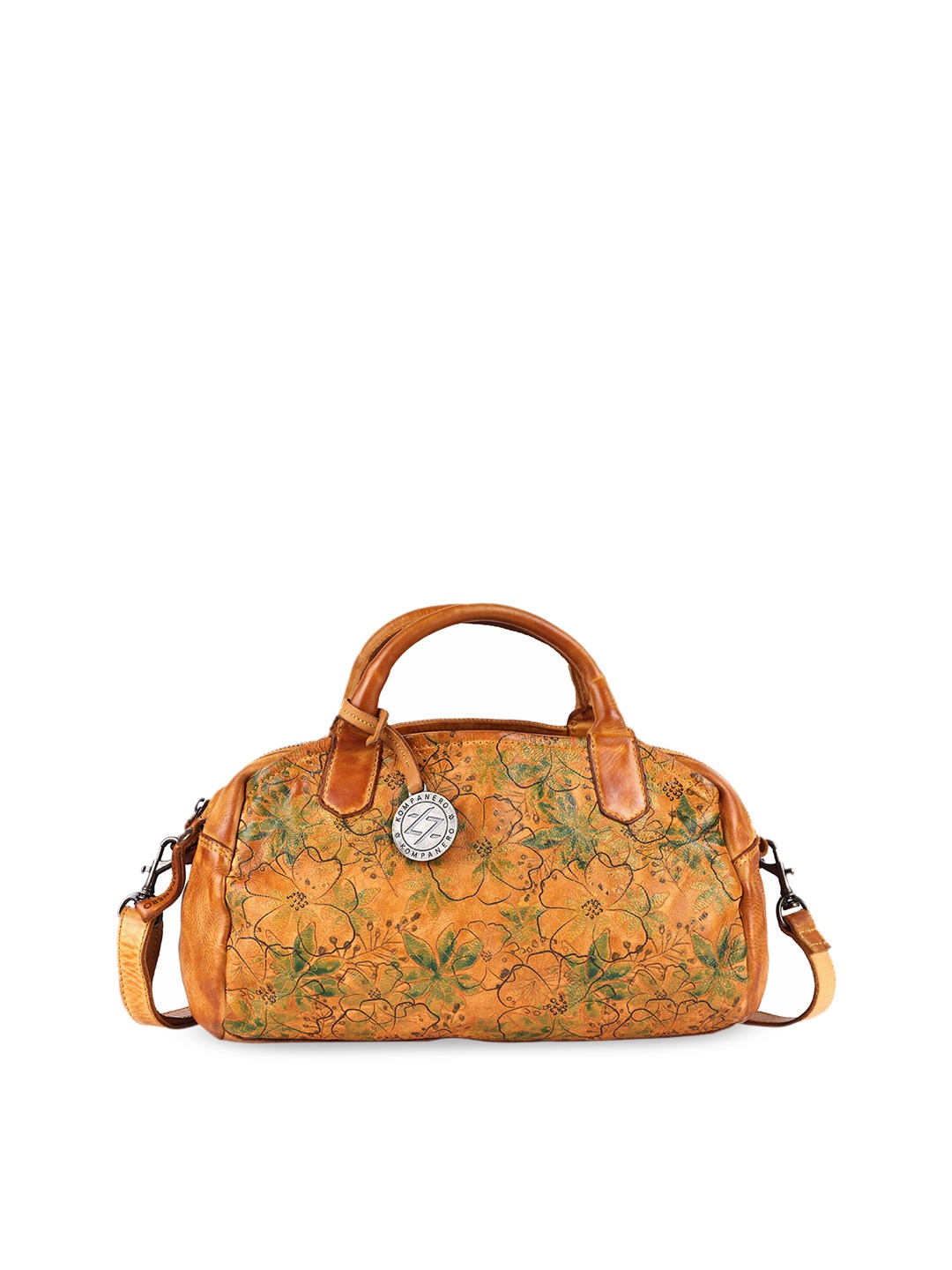 

KOMPANERO Floral Printed Leather Structured Handheld Bag, Yellow