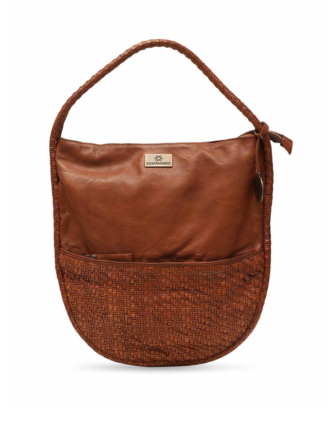 

KOMPANERO Textured Leather Half Moon Hobo Bag, Tan