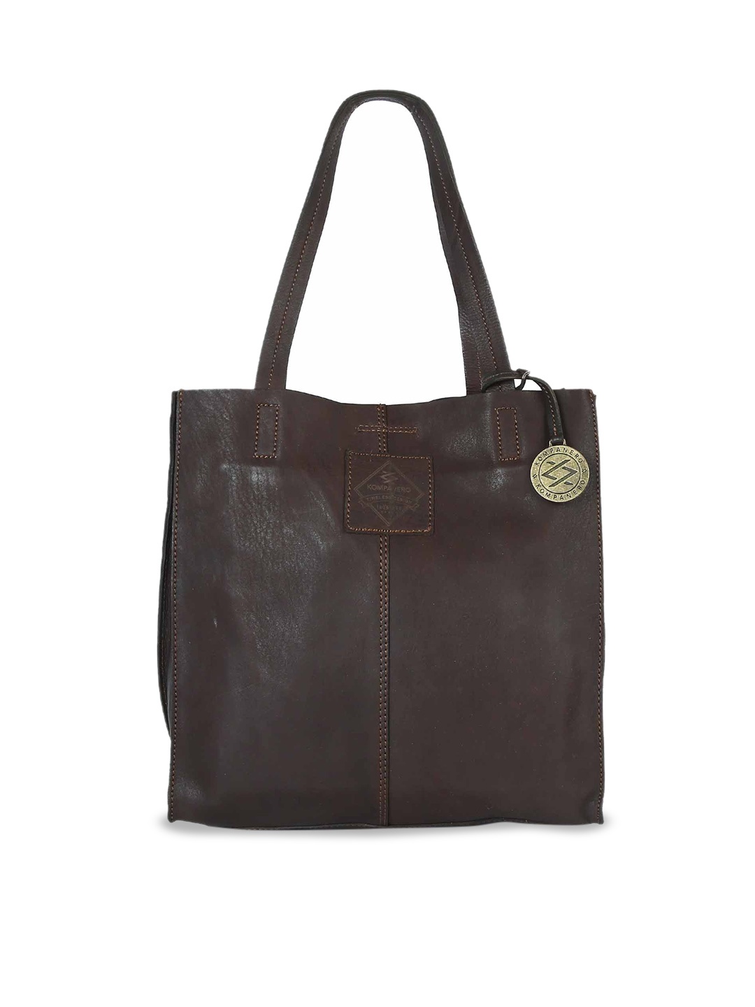 

KOMPANERO Textured Leather Oversized Structured Tote Bag, Coffee brown