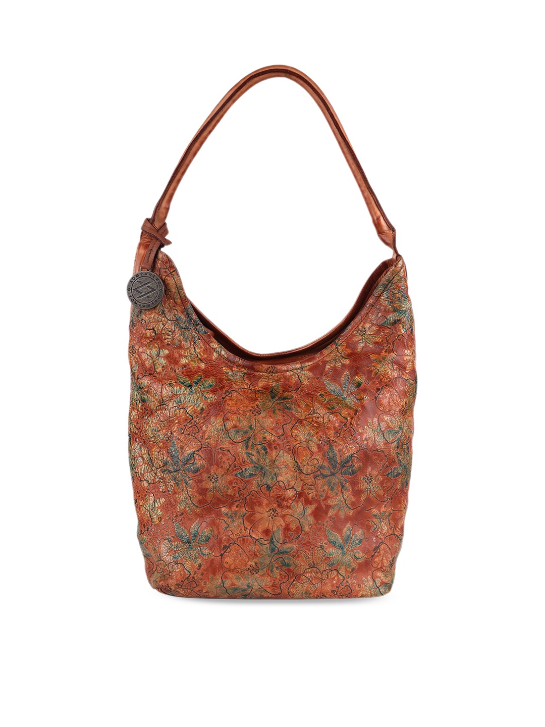

KOMPANERO Floral Printed Leather Oversized Structured Hobo Bag, Tan