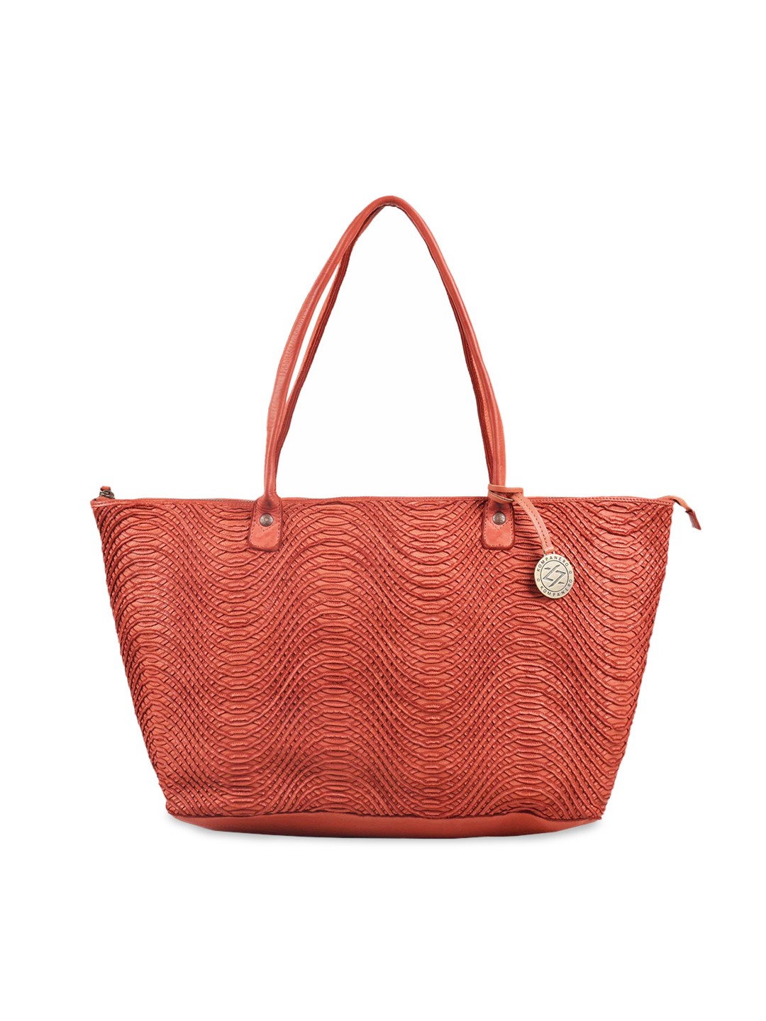 

KOMPANERO Textured Leather Structured Shoulder Bag, Peach