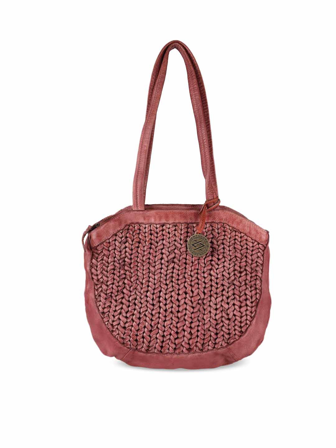 

KOMPANERO Textured Leather Structured Shoulder Bag, Pink