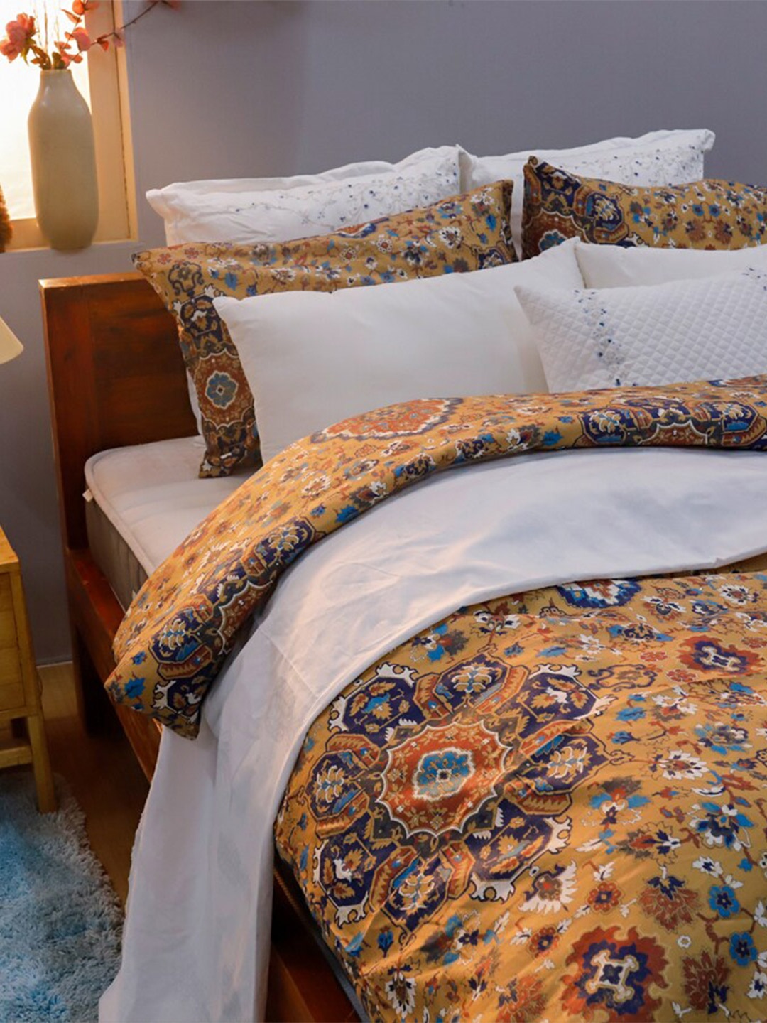 

BLUE DAHLIA Brown & Blue Printed Pure Cotton 250 TC Single Bedsheet With 1 Pillow Covers