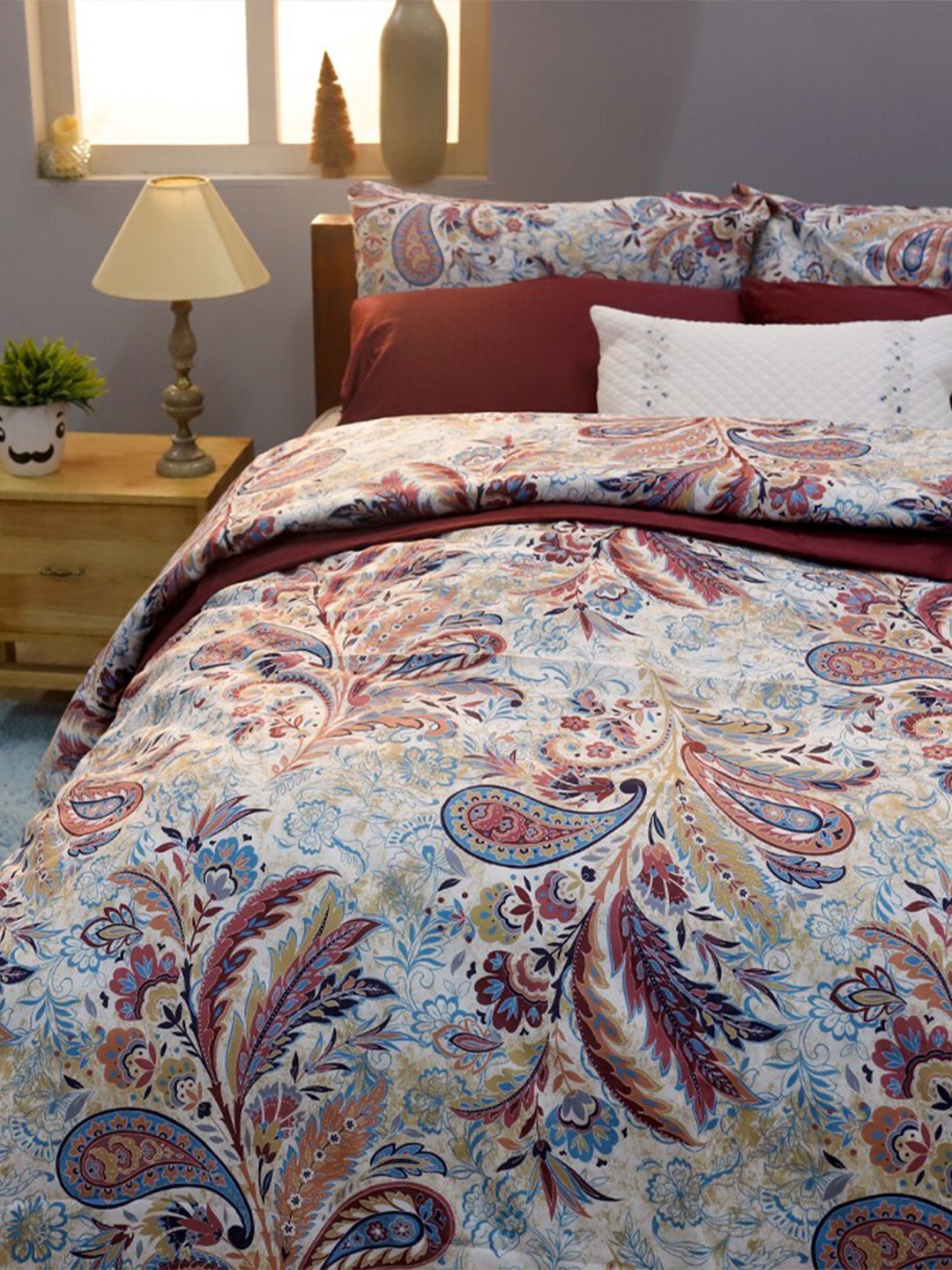 

BLUE DAHLIA White & Red Floral Pure Cotton 250 TC Single Bedsheet With 1 Pillow Covers