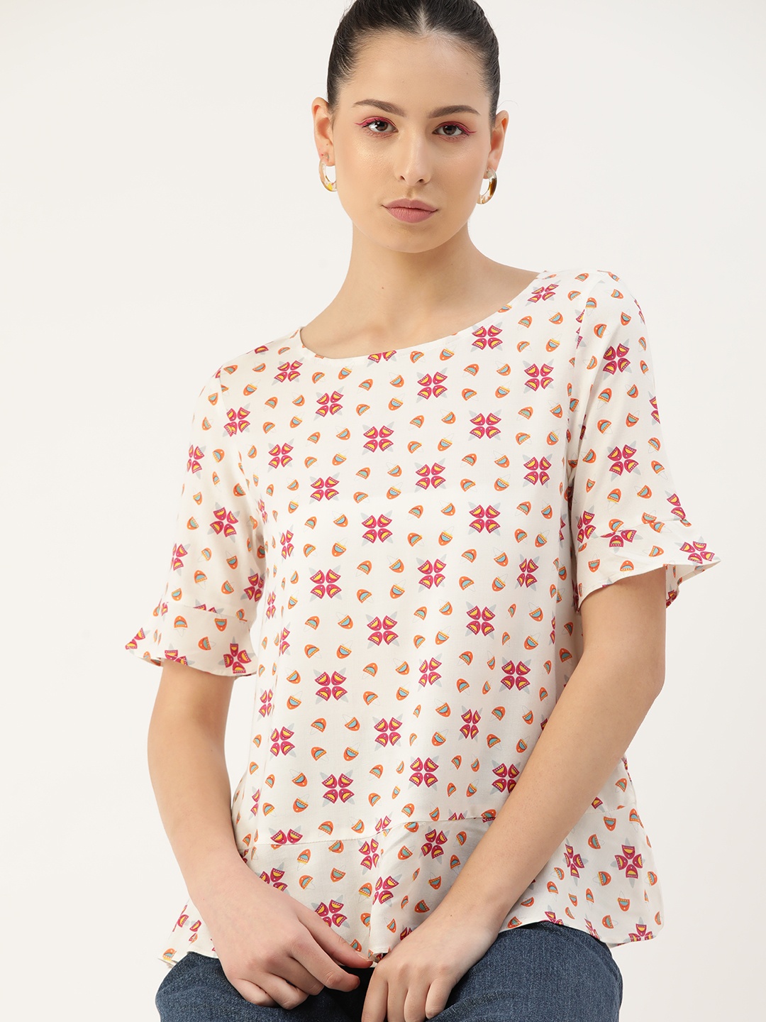 

Kook N Keech Geometric Print Top, White