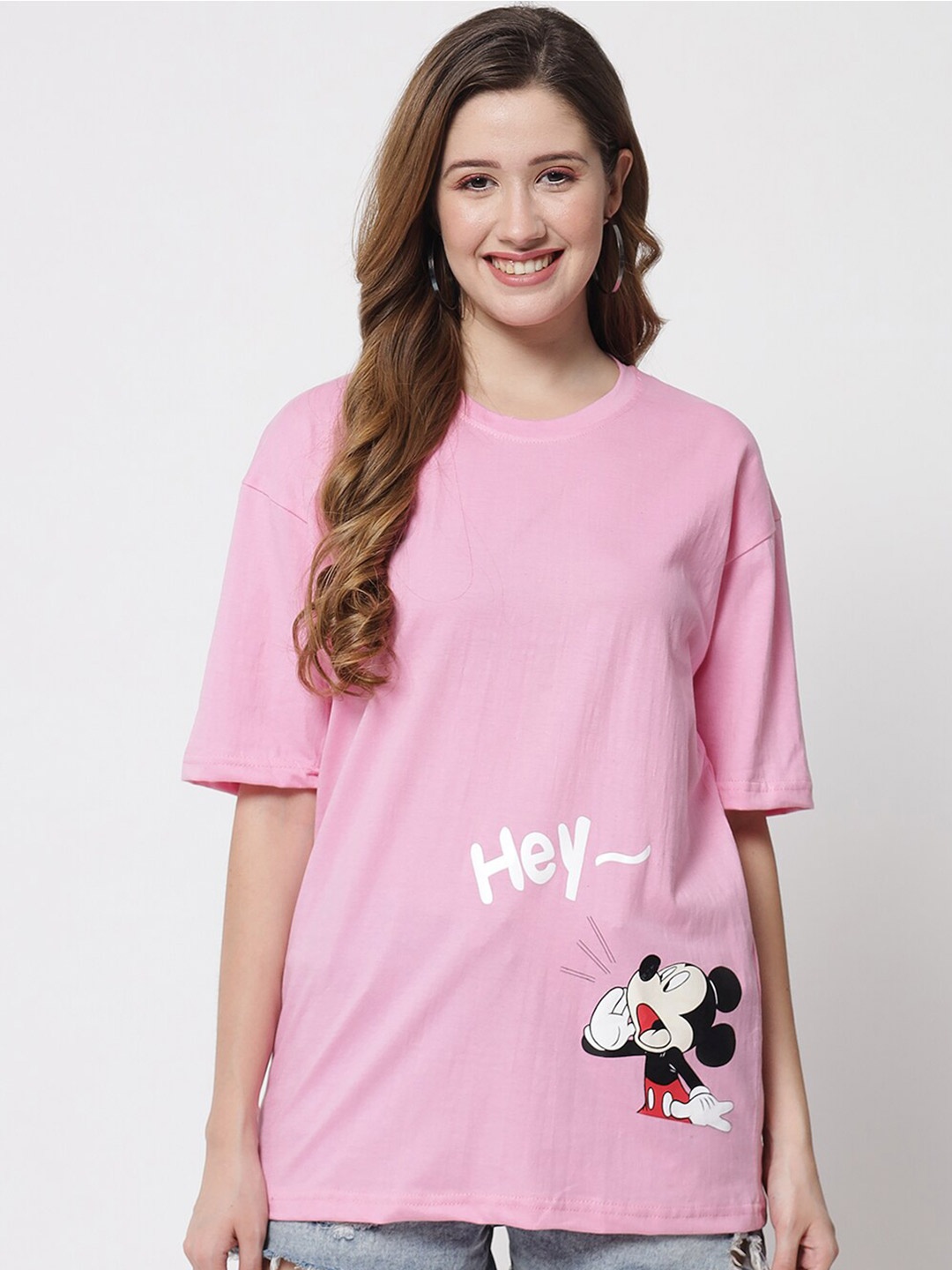 

Funday Fashion Mickey Mouse Printed Oversized Cotton T-shirt, Pink