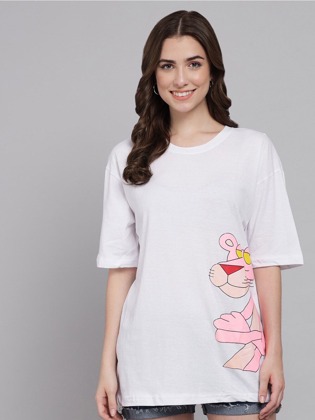 

Funday Fashion Graphic Printed Oversized Cotton T-shirt, White