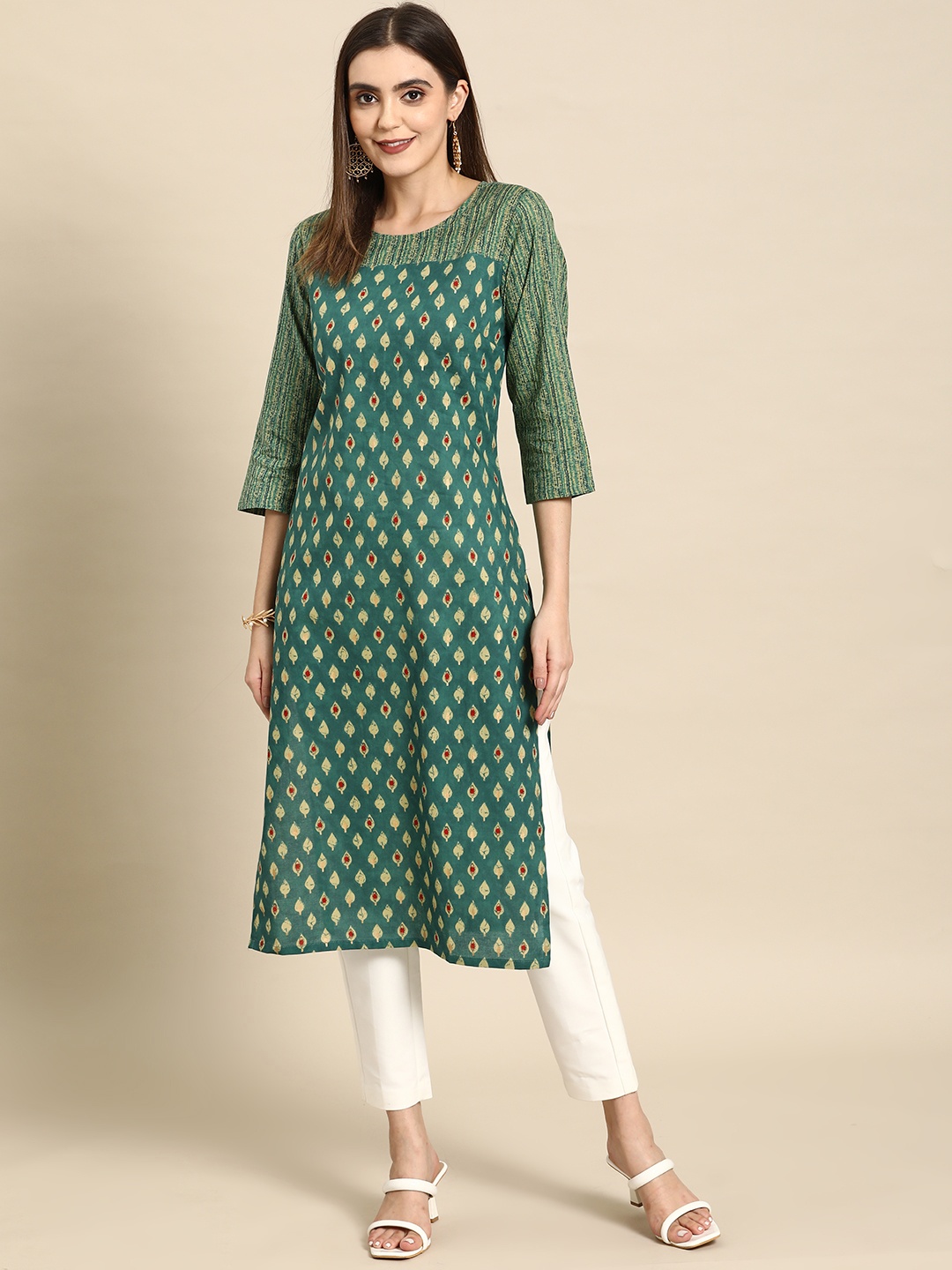 

Anouk Women Ethnic Motifs Printed Cotton Kurta, Green