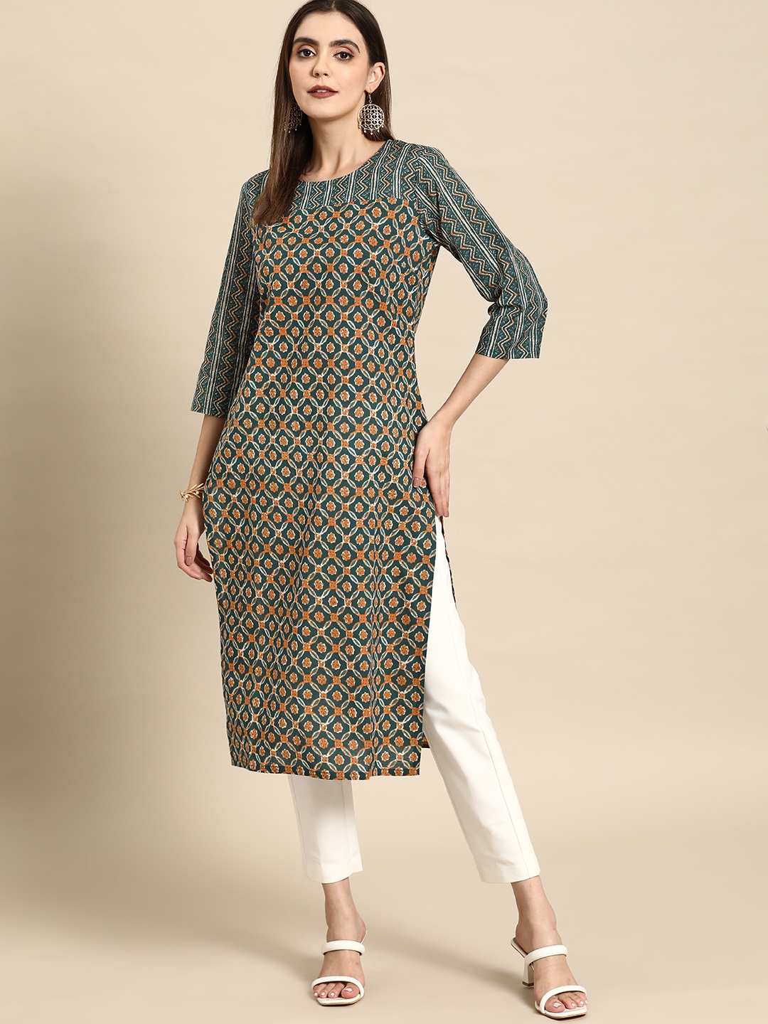 

Anouk Women Ethnic Motifs Printed Cotton Kurta, Teal