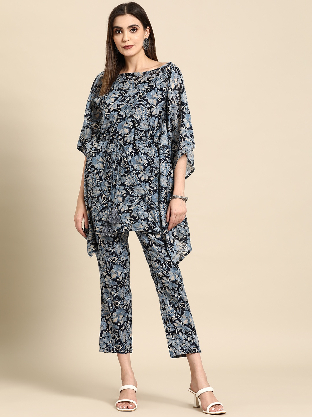 

Anouk Women Printed Cotton Tunic with Trousers, Navy blue