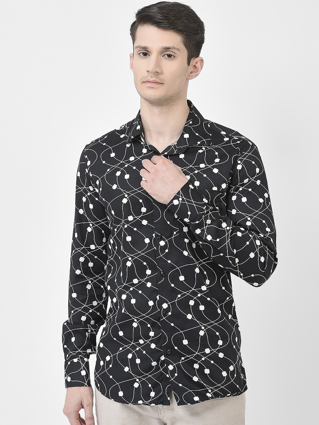 

Crimsoune Club Abstract Printed Pure Cotton Slim Fit Casual Shirt, Black