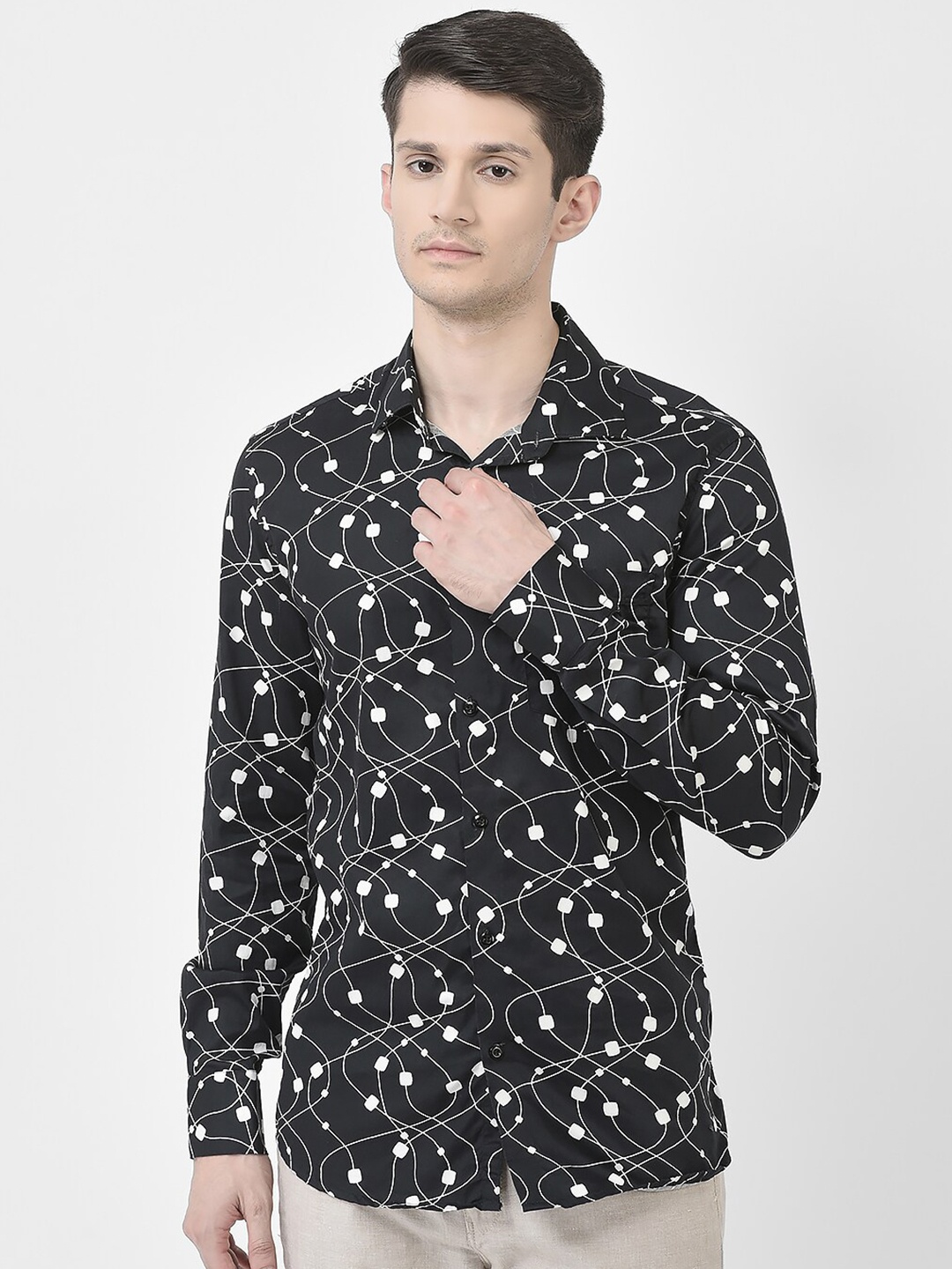 

Crimsoune Club Abstract Printed Pure Cotton Slim Fit Casual Shirt, Black
